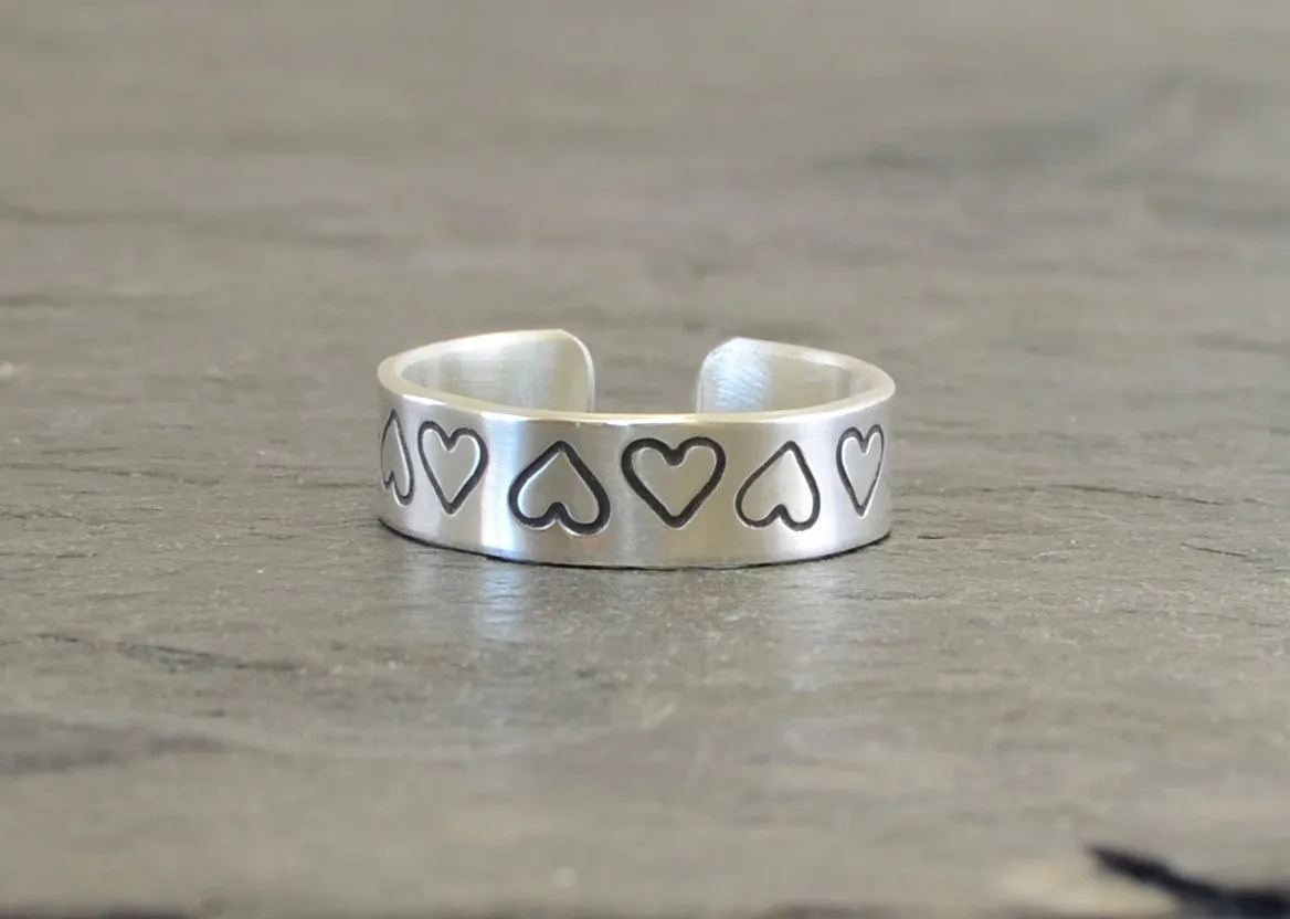 Sterling Silver Heart Toe Ring with Love