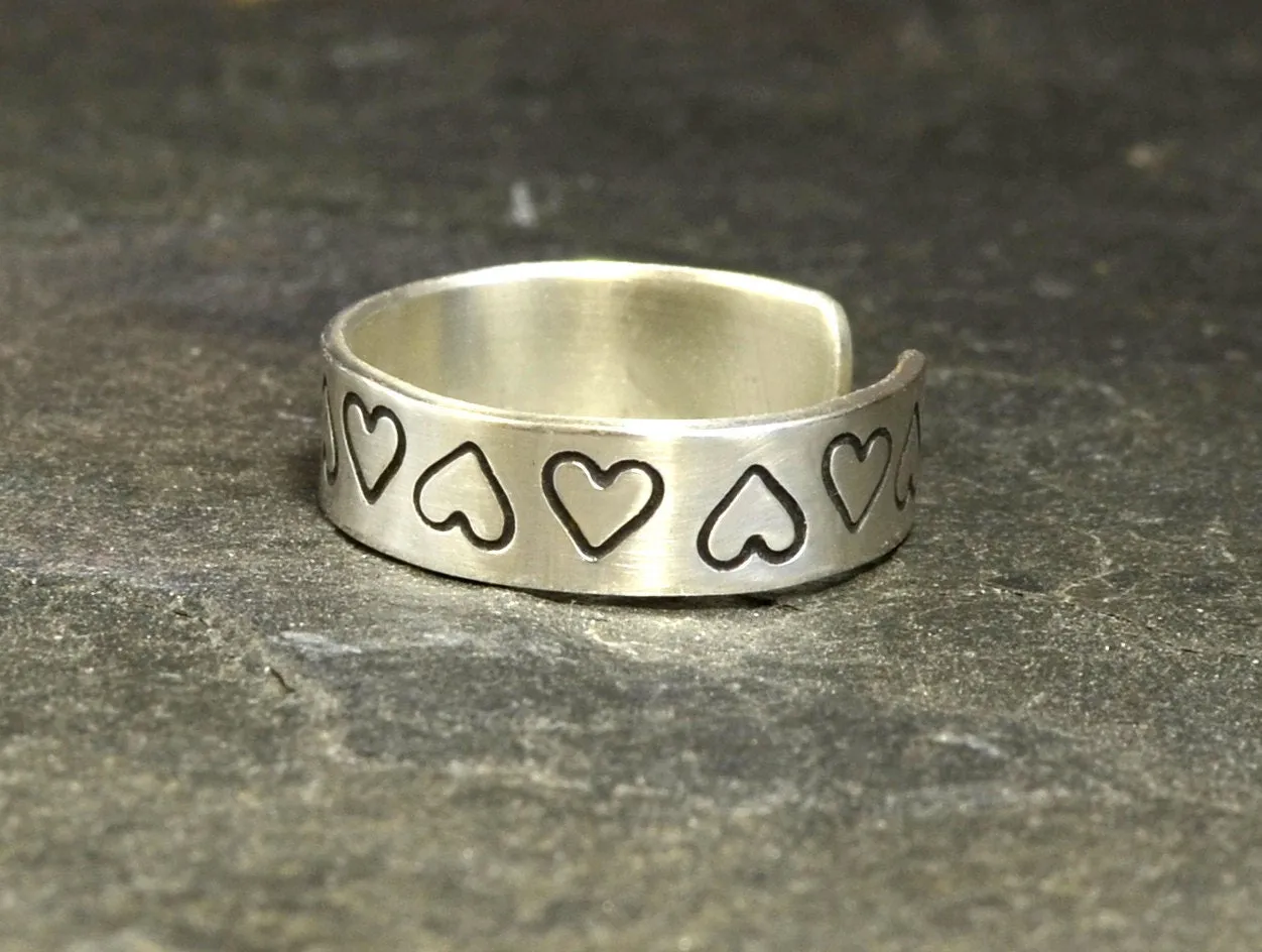 Sterling Silver Heart Toe Ring with Love