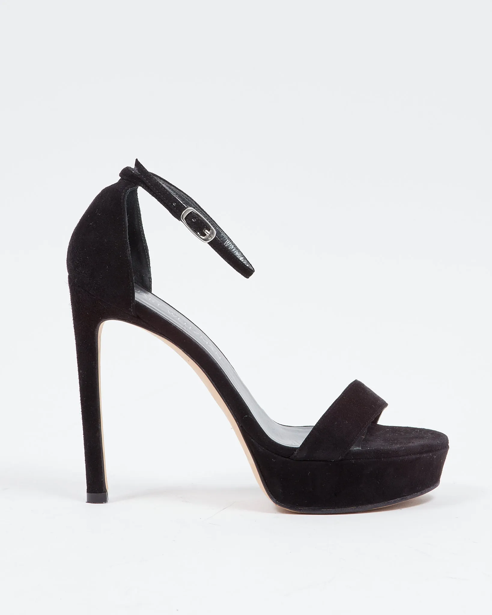 Stuart Weitzman Black Suede Strap Sandal Heel - 38