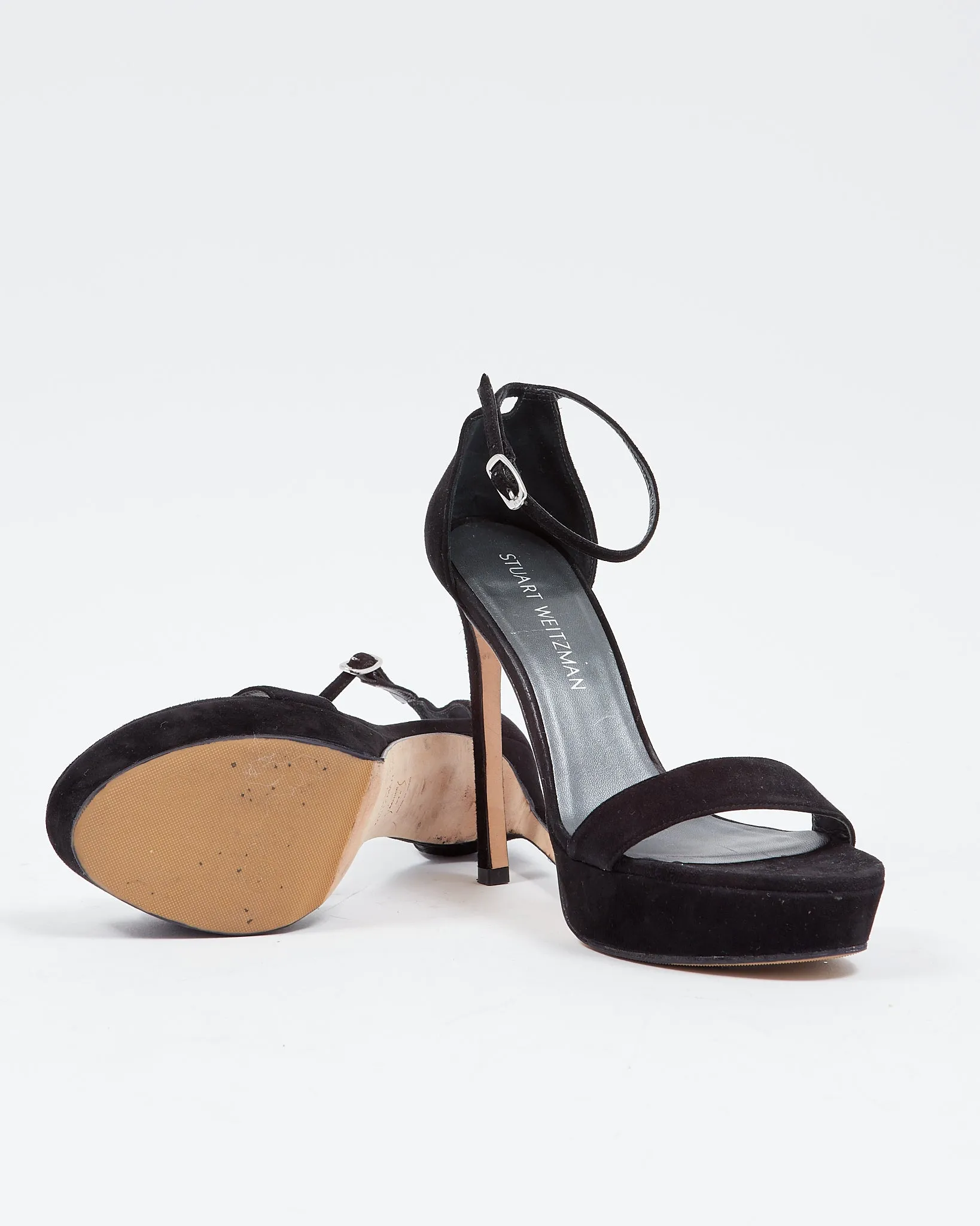 Stuart Weitzman Black Suede Strap Sandal Heel - 38
