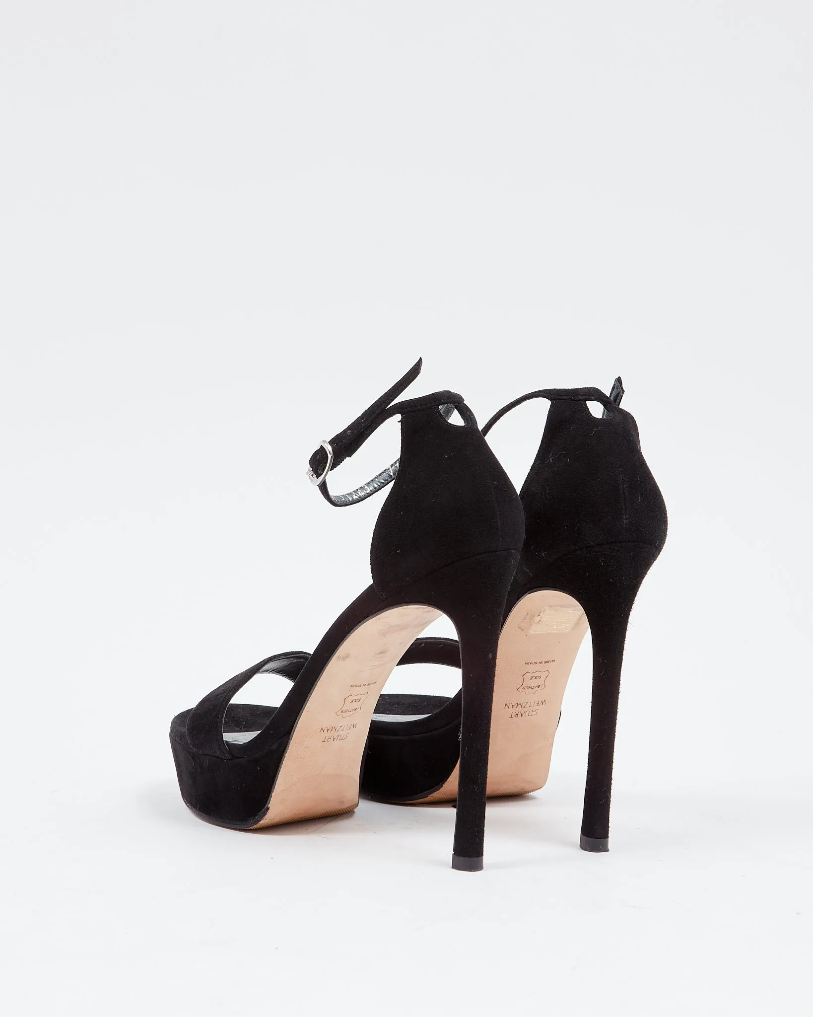 Stuart Weitzman Black Suede Strap Sandal Heel - 38