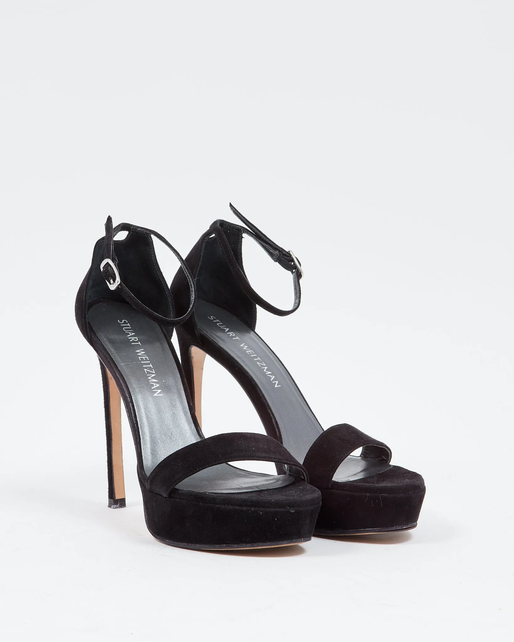 Stuart Weitzman Black Suede Strap Sandal Heel - 38