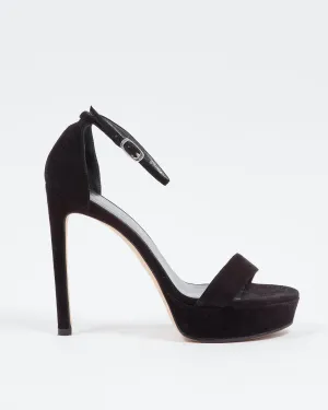 Stuart Weitzman Black Suede Strap Sandal Heel - 38