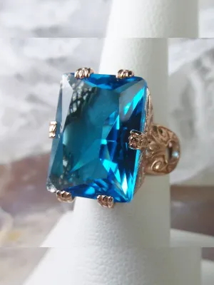 Swiss Blue Topaz Ring, 6 Prong Rose Gold plated Ring, 30ct Gem, Vintage Jewelry #D104