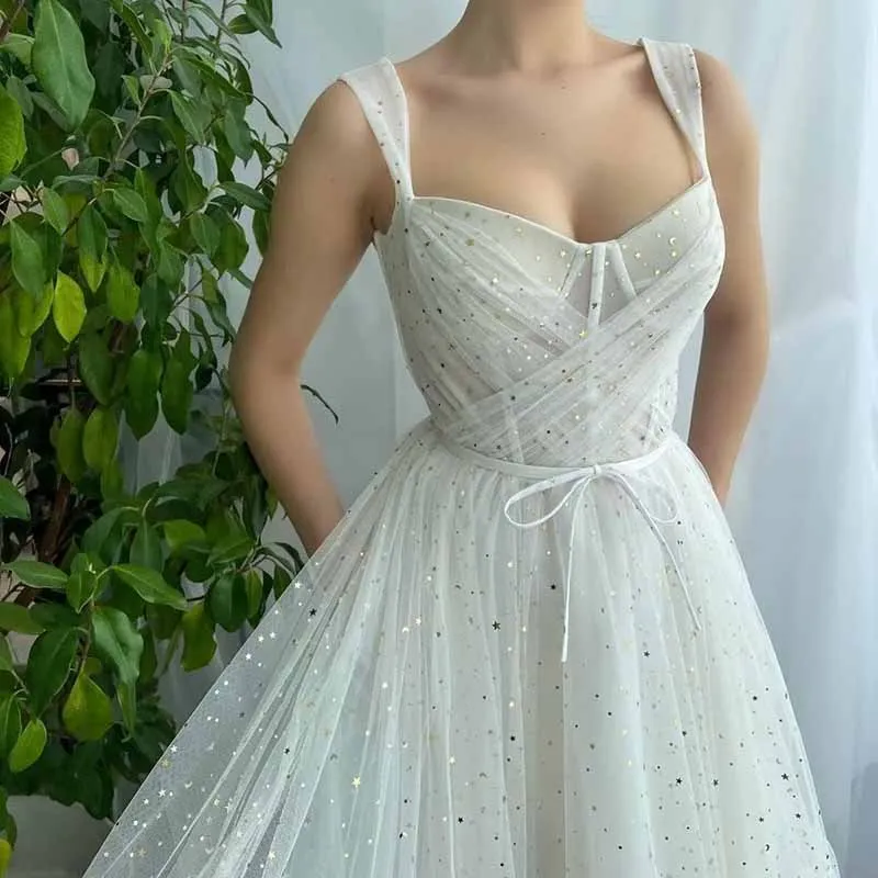 Teens Sparkly Starry Tulle Prom Dresses A Line Homecoming Dresses Formal Evening Gowns