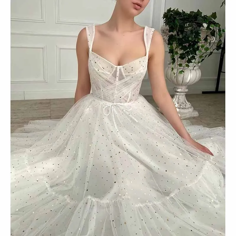 Teens Sparkly Starry Tulle Prom Dresses A Line Homecoming Dresses Formal Evening Gowns