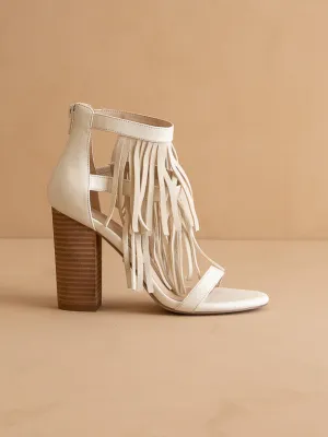The Gela | White Fringe Framed Heel