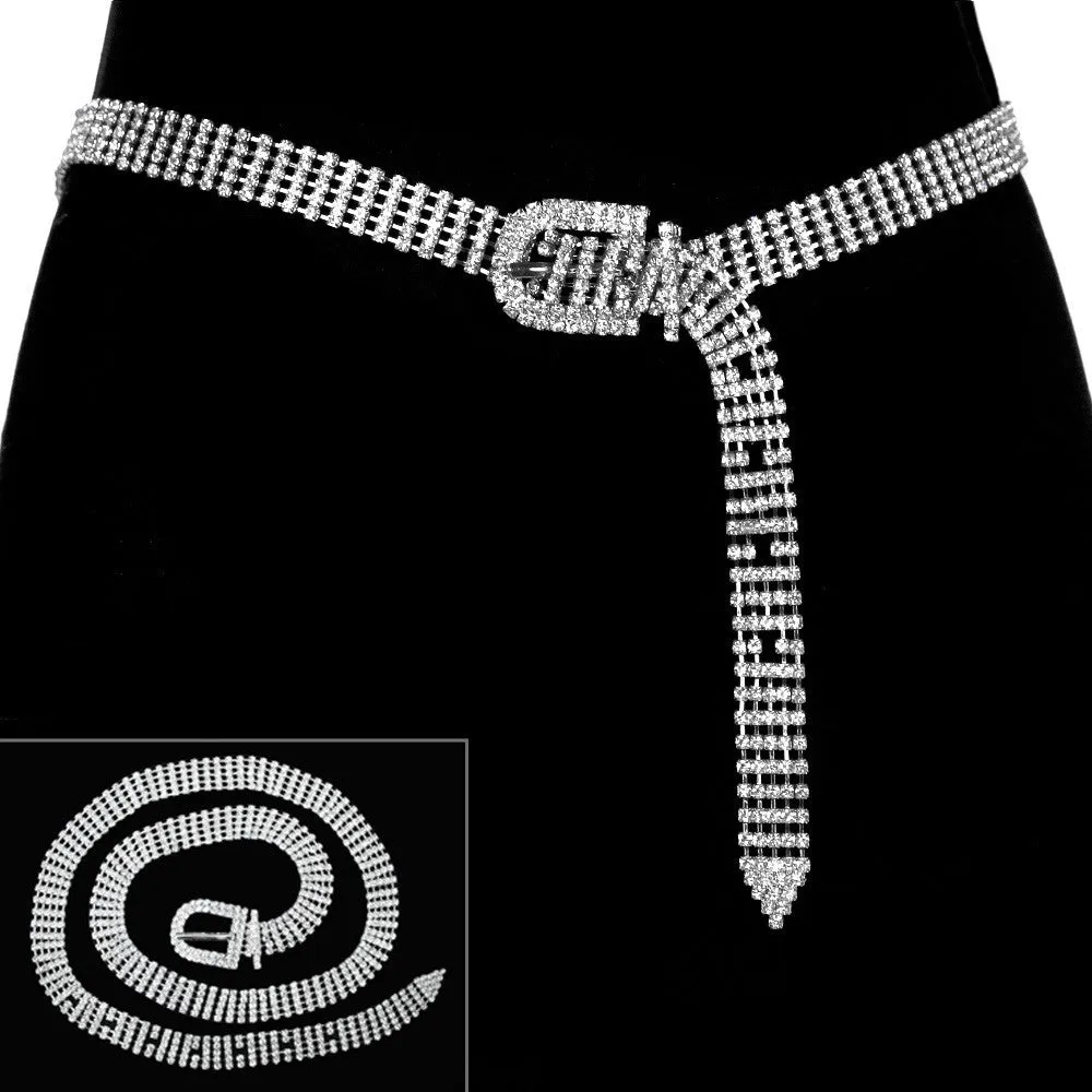 Thin Rhinestone Belt - Silver