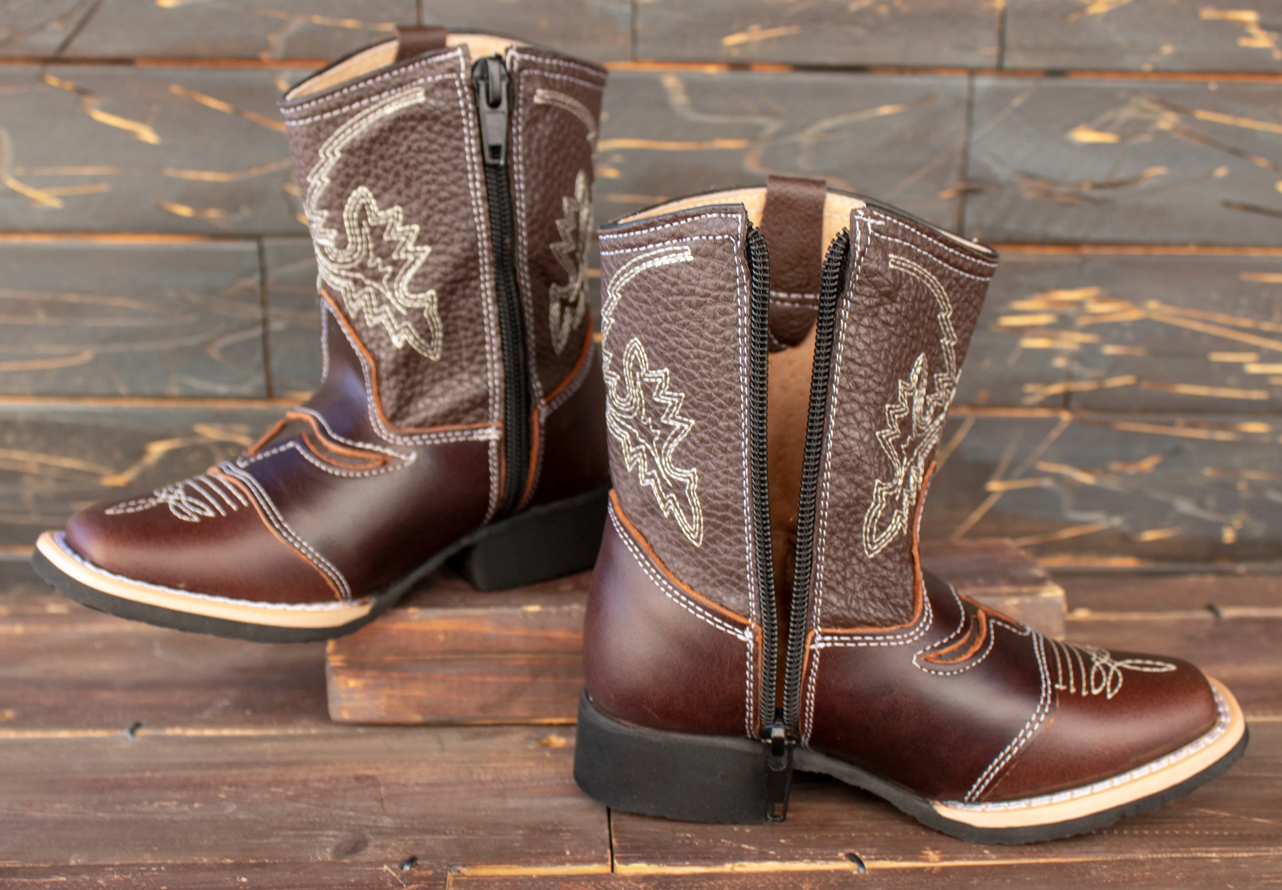 TODDLER YOUTH WESTERN SQUARE TOE COWBOY LEATHER BOOTS