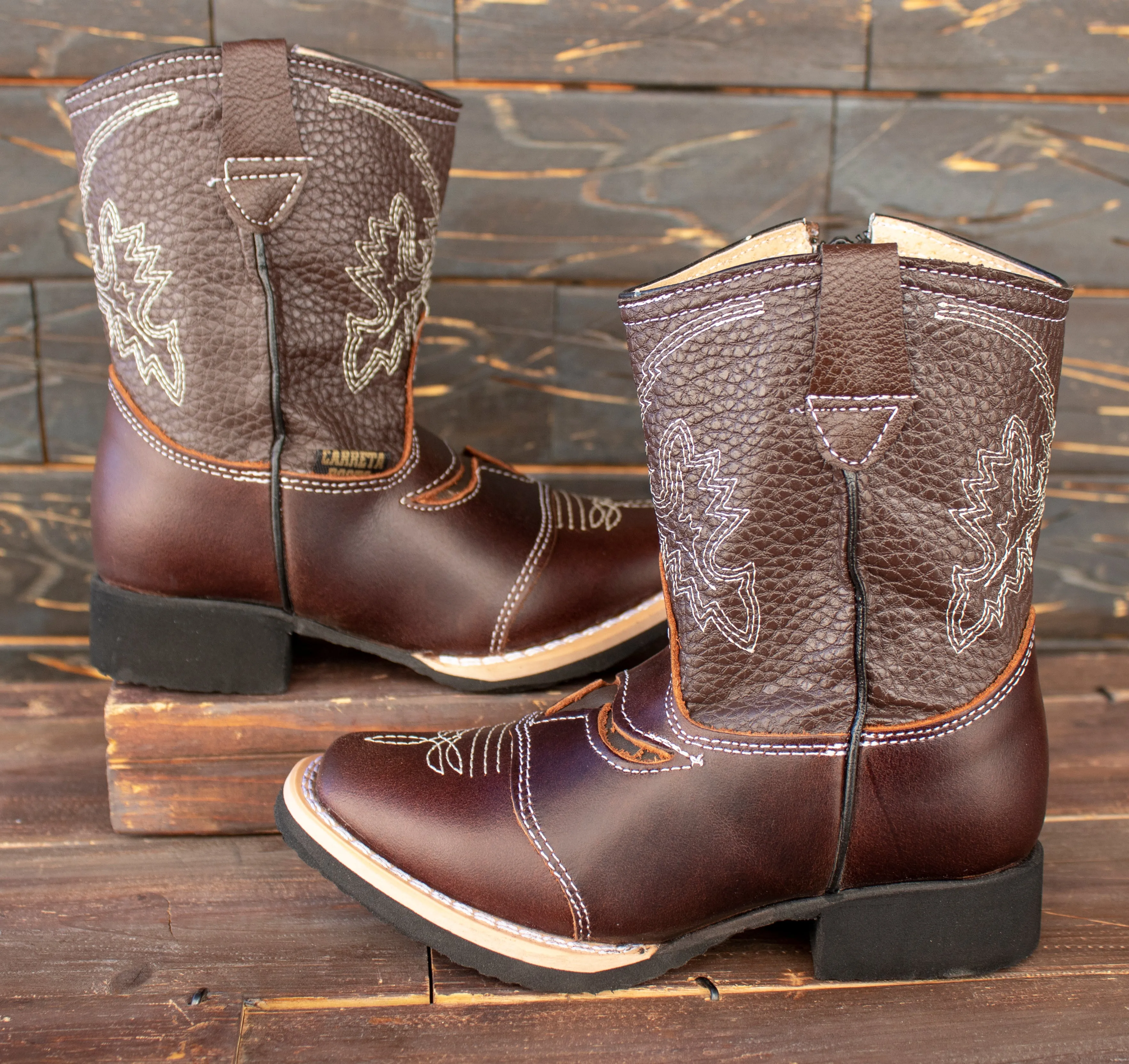 TODDLER YOUTH WESTERN SQUARE TOE COWBOY LEATHER BOOTS