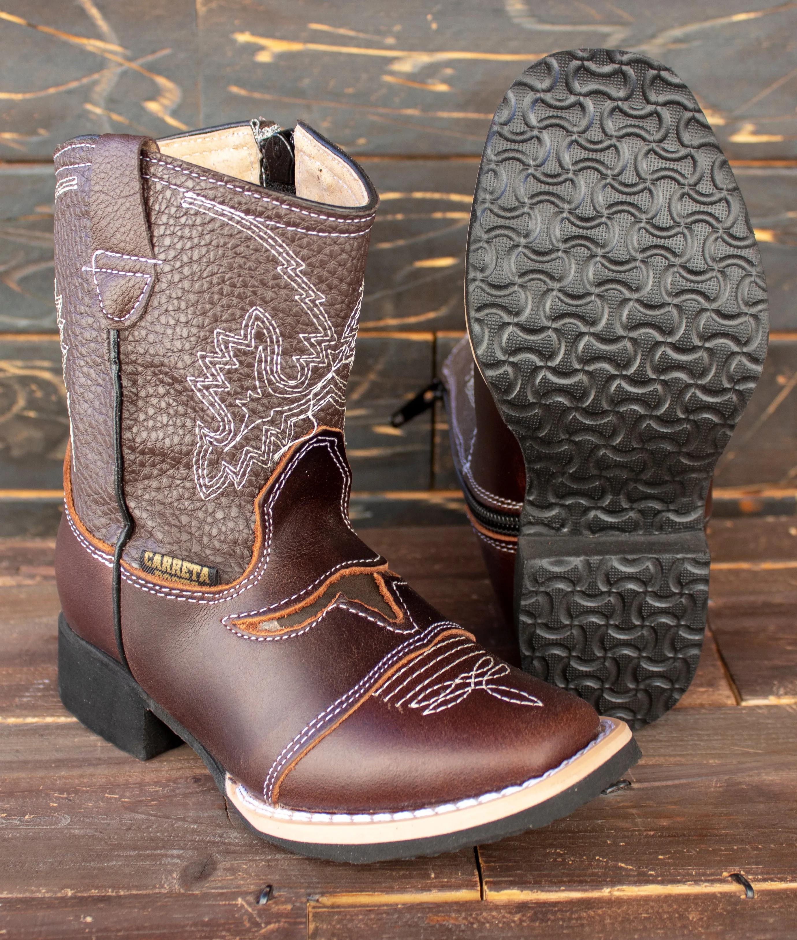 TODDLER YOUTH WESTERN SQUARE TOE COWBOY LEATHER BOOTS