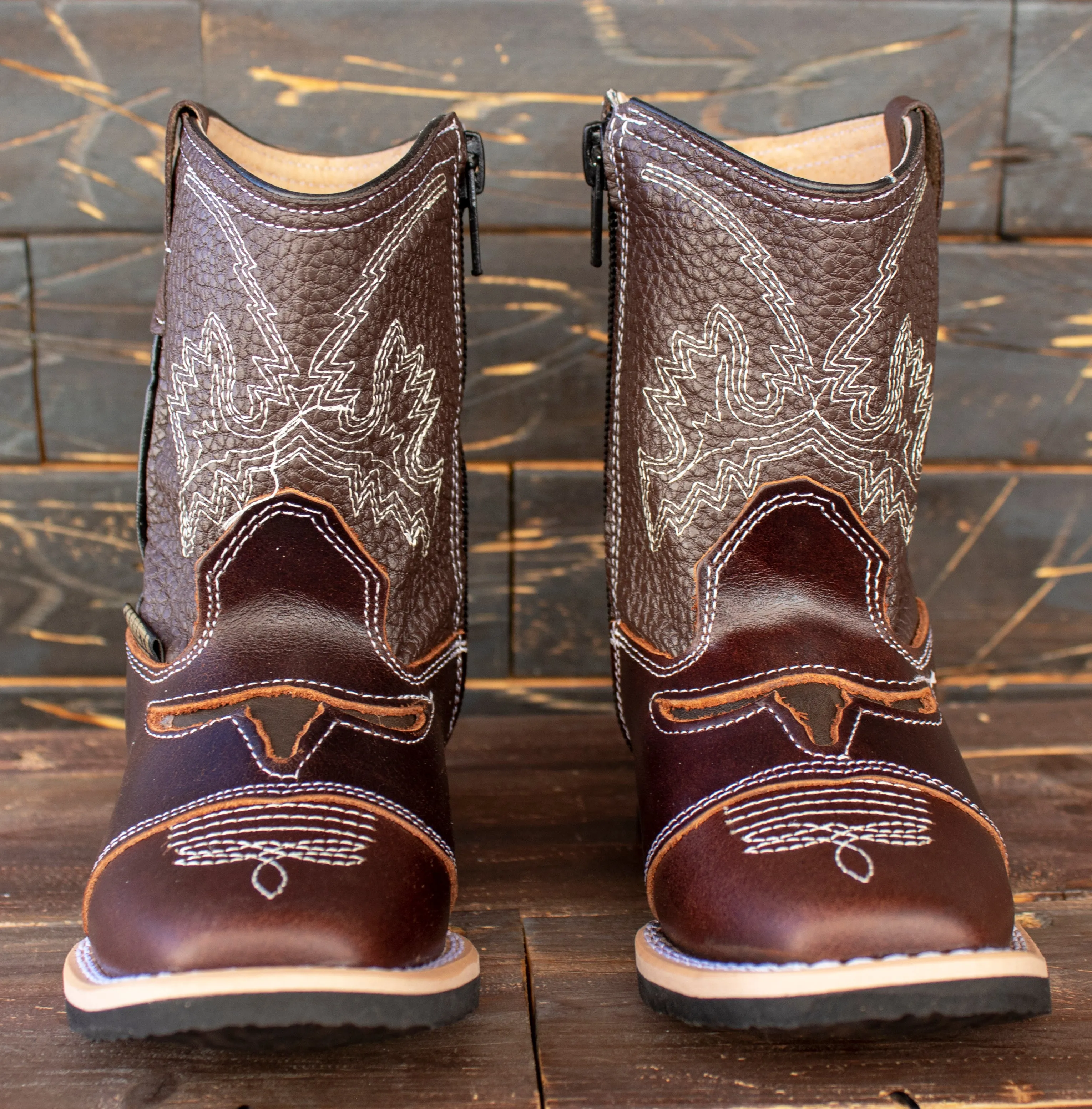 TODDLER YOUTH WESTERN SQUARE TOE COWBOY LEATHER BOOTS