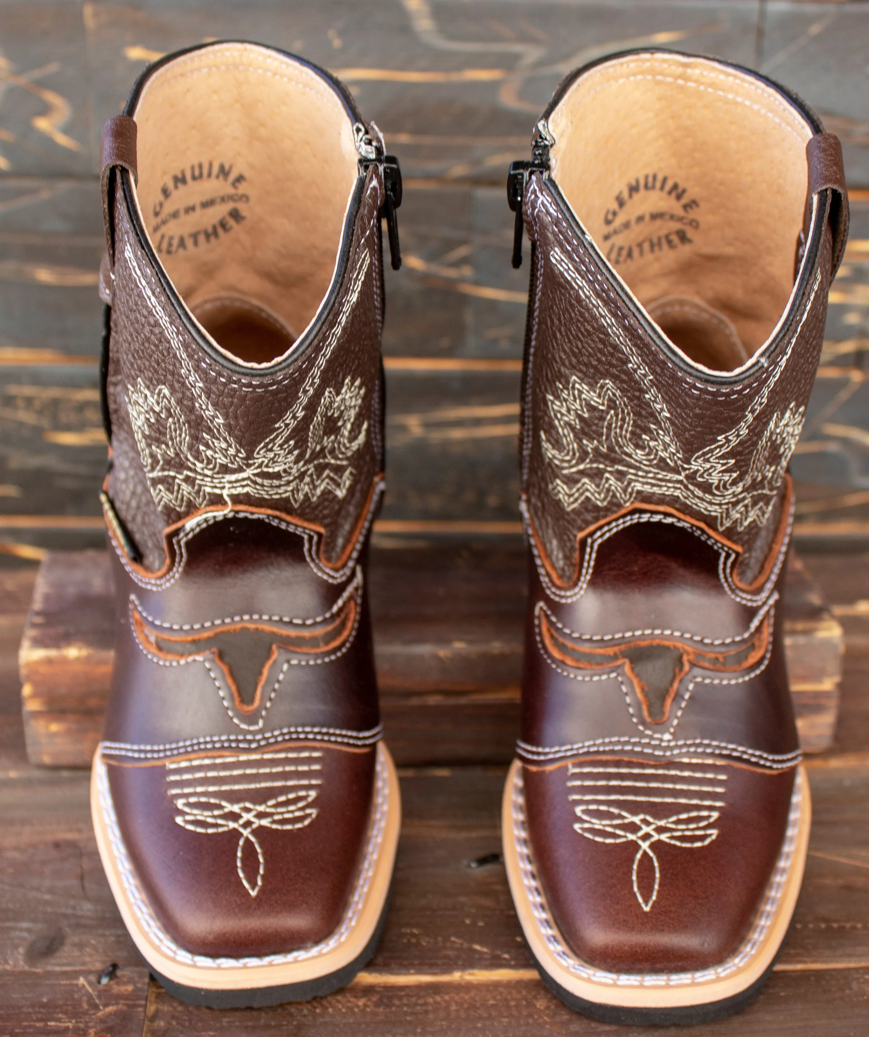 TODDLER YOUTH WESTERN SQUARE TOE COWBOY LEATHER BOOTS