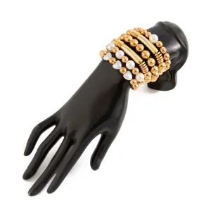 Trendy 6pcs Two Tone Pearl Ball Chain Bracelet Set