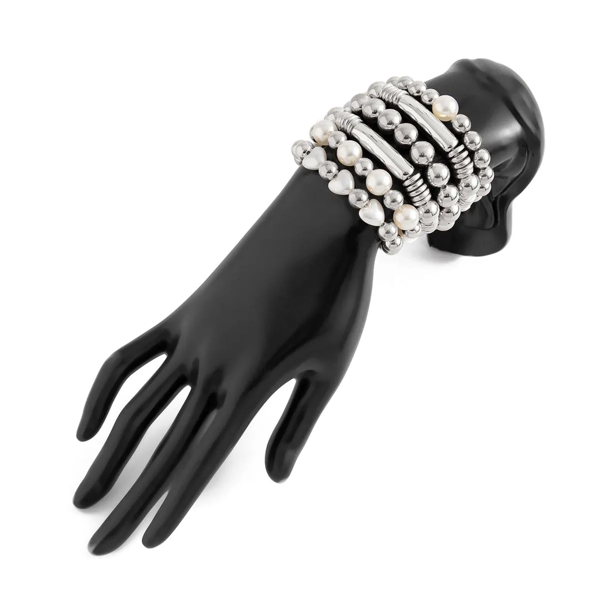 Trendy 6pcs Two Tone Pearl Ball Chain Bracelet Set