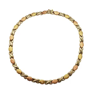 Tri-Tone Sand Finish "XO" Fancy Necklace (14K)