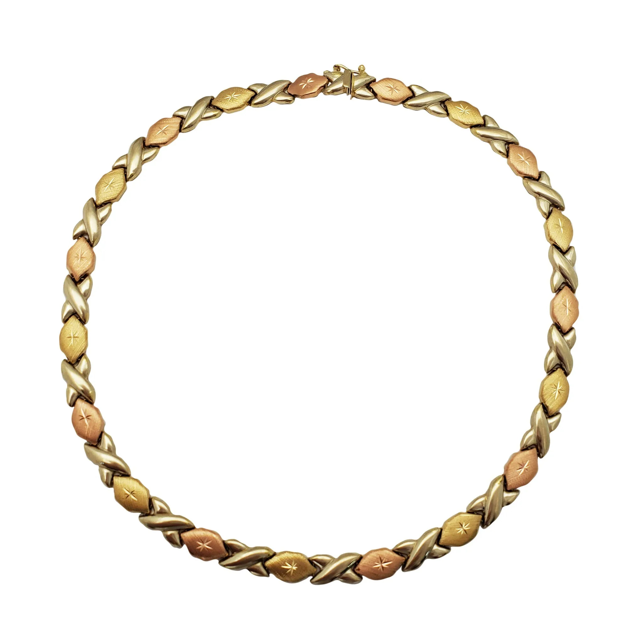Tri-Tone Sand Finish "XO" Fancy Necklace (14K)