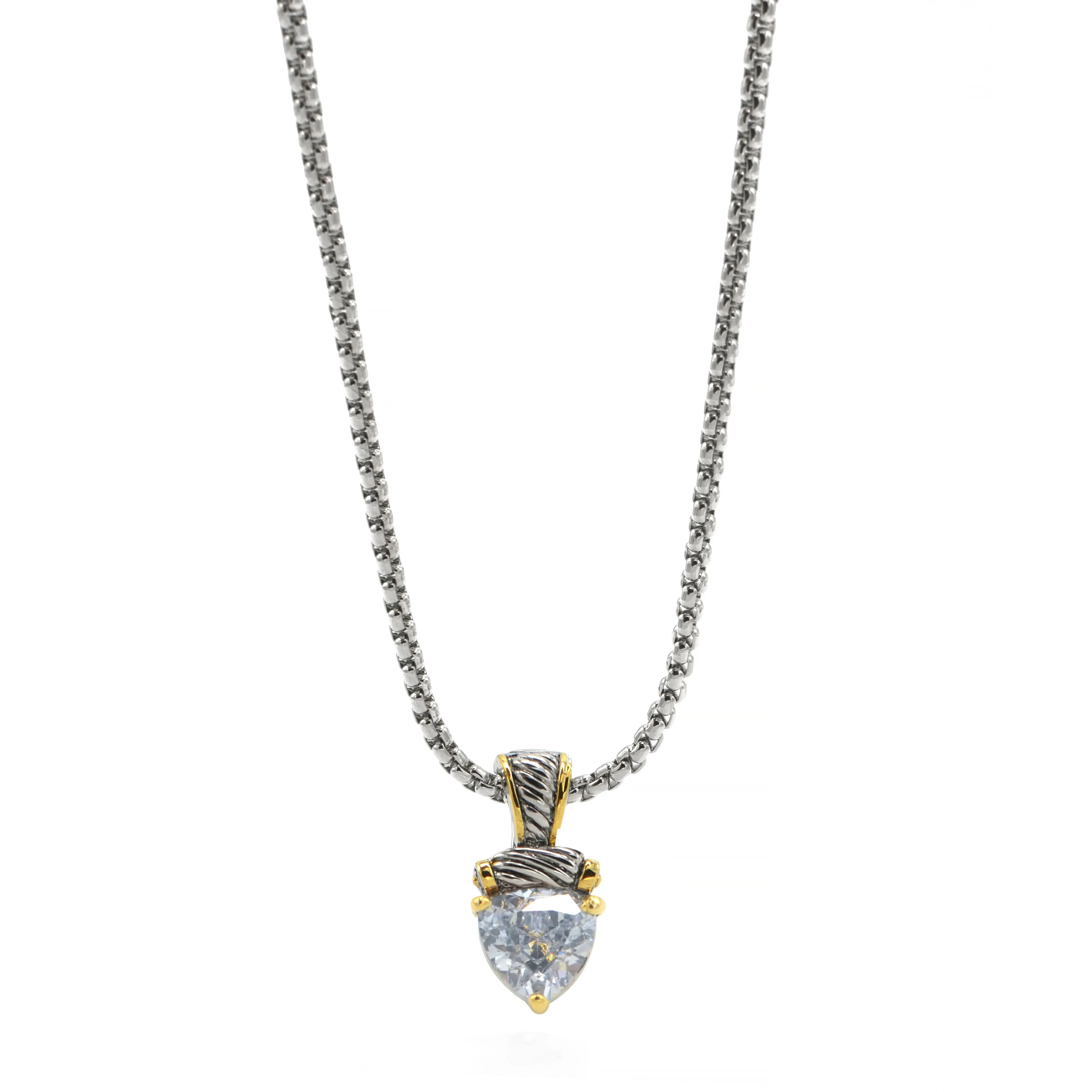 TWO TONE CLEAR CRYSTAL PENDANT NECKLACE #4112EH-CL
