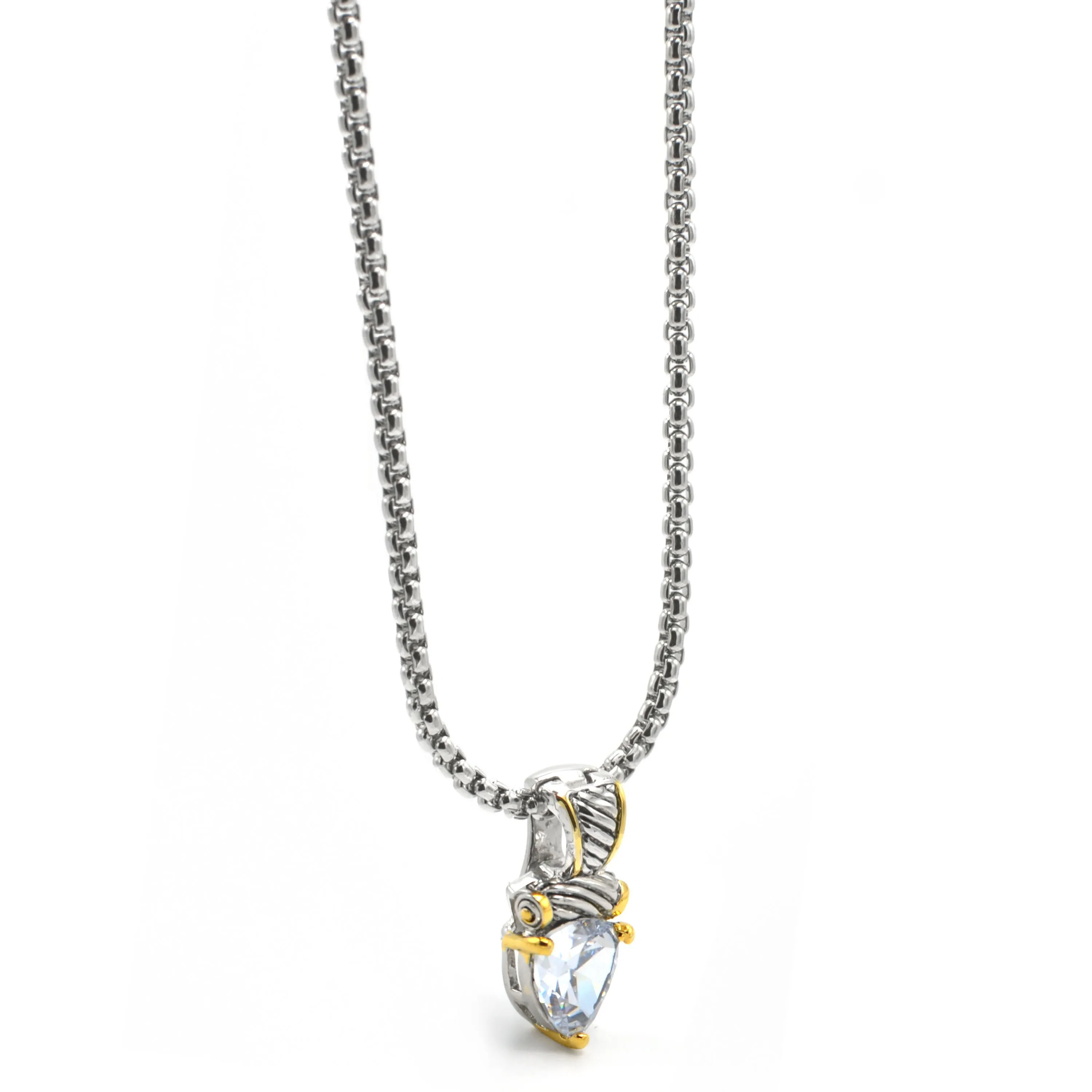 TWO TONE CLEAR CRYSTAL PENDANT NECKLACE #4112EH-CL