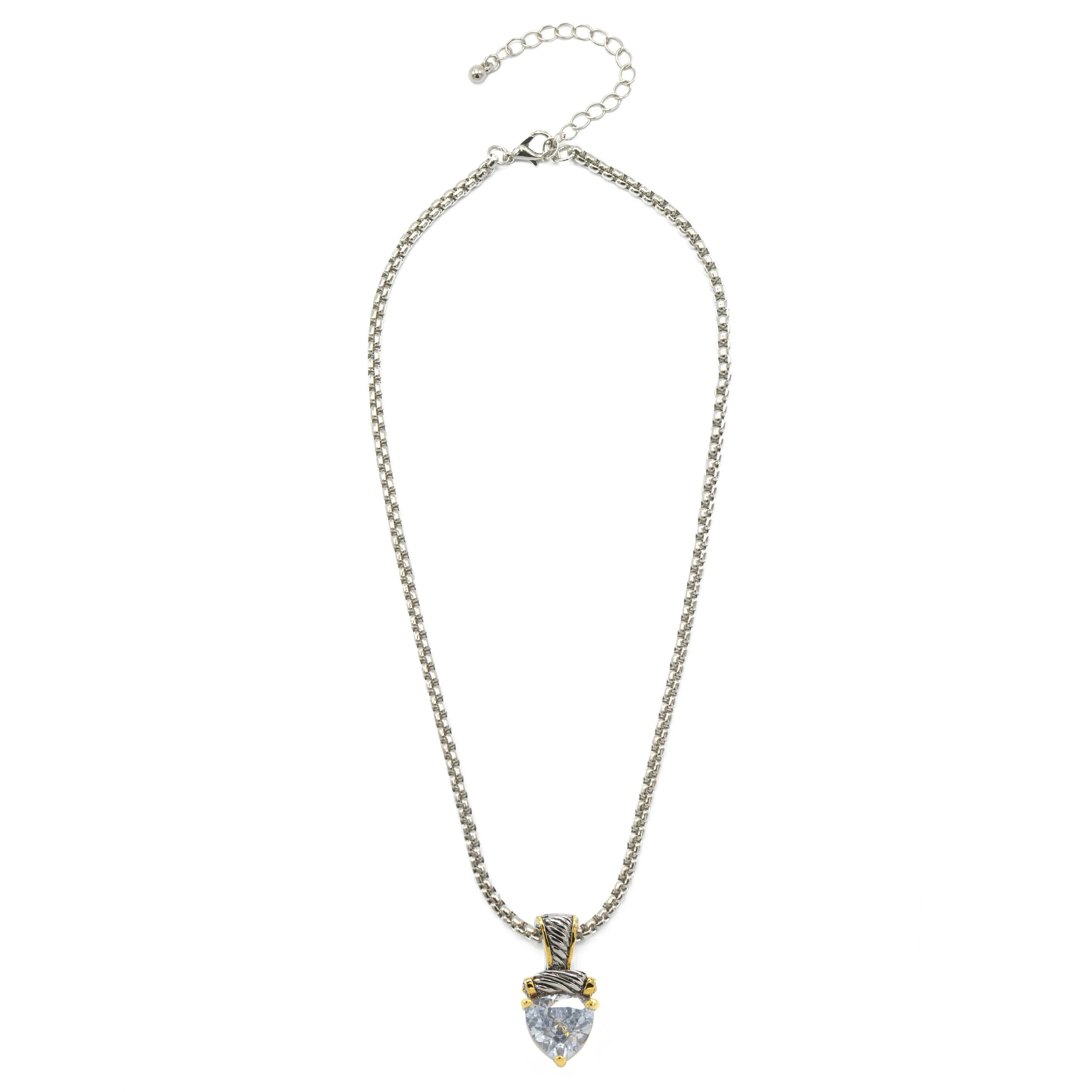 TWO TONE CLEAR CRYSTAL PENDANT NECKLACE #4112EH-CL