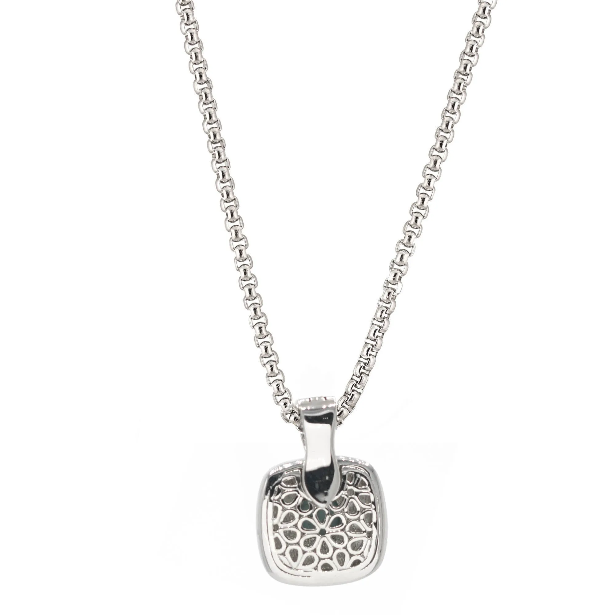 TWO TONE ROSE CRYSTAL SQUARE PENDANT BOX CHAIN NECKLACE # 73014EH-RO(FE9/FG7)