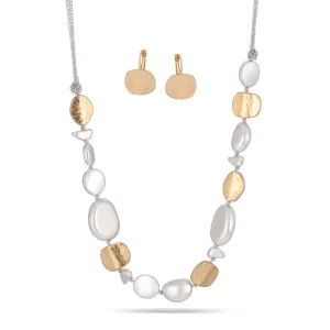 Two-Tone Silver And Gold Hammered Earrings And Necklace Set #SC22071/SE22079GS(EE3/NA17/AF7)