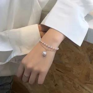 Vembley Trendy Gorgeous Pearl Gold Plated Double Layer Bracelet For Women And Girls