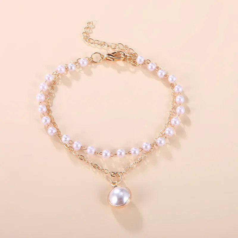 Vembley Trendy Gorgeous Pearl Gold Plated Double Layer Bracelet For Women And Girls