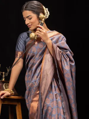 Vishesh Grey Slate Saree with Blouse Fabric