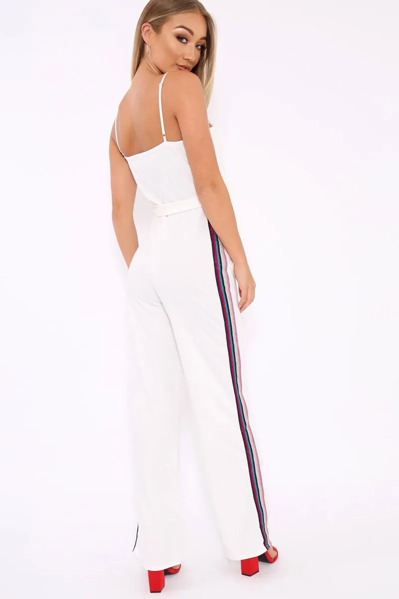 White Metallic Rainbow Stripe Jumpsuit - Jinora
