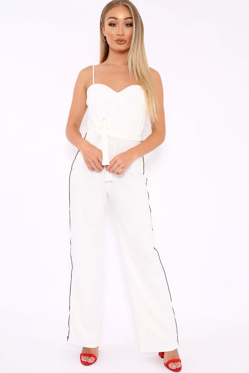 White Metallic Rainbow Stripe Jumpsuit - Jinora
