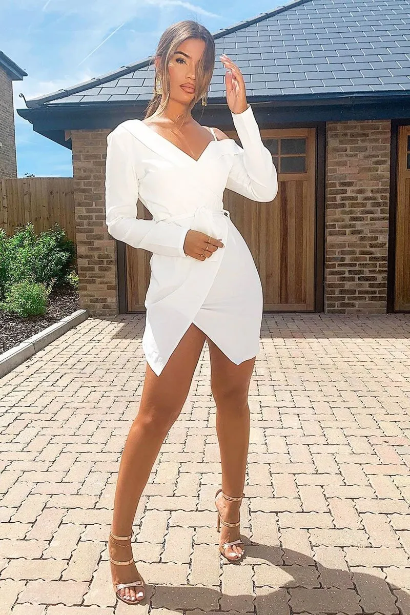 White Off The Shoulder Blazer Dress - Halia