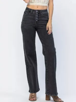Wide Leg Button Fly Trouser Jeans by Judy Blue