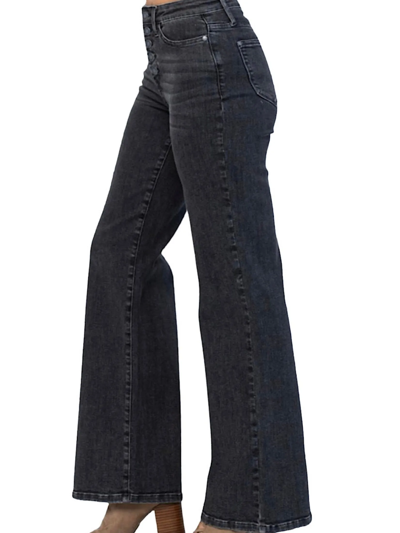 Wide Leg Button Fly Trouser Jeans by Judy Blue