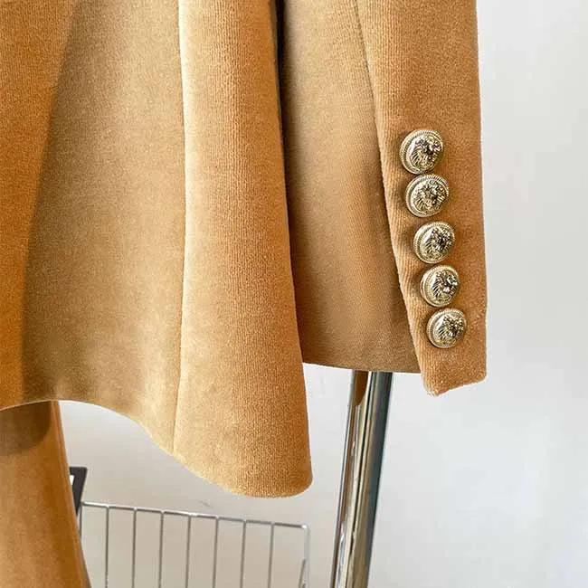 Women Camel One Button Suit with Pants Velvet Two Pieces Pantsuit