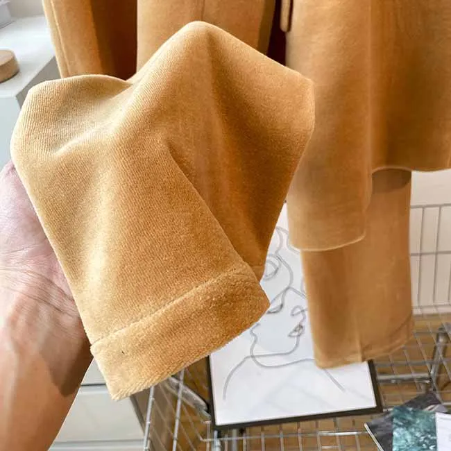 Women Camel One Button Suit with Pants Velvet Two Pieces Pantsuit