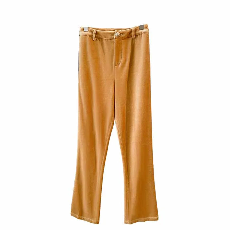Women Camel One Button Suit with Pants Velvet Two Pieces Pantsuit
