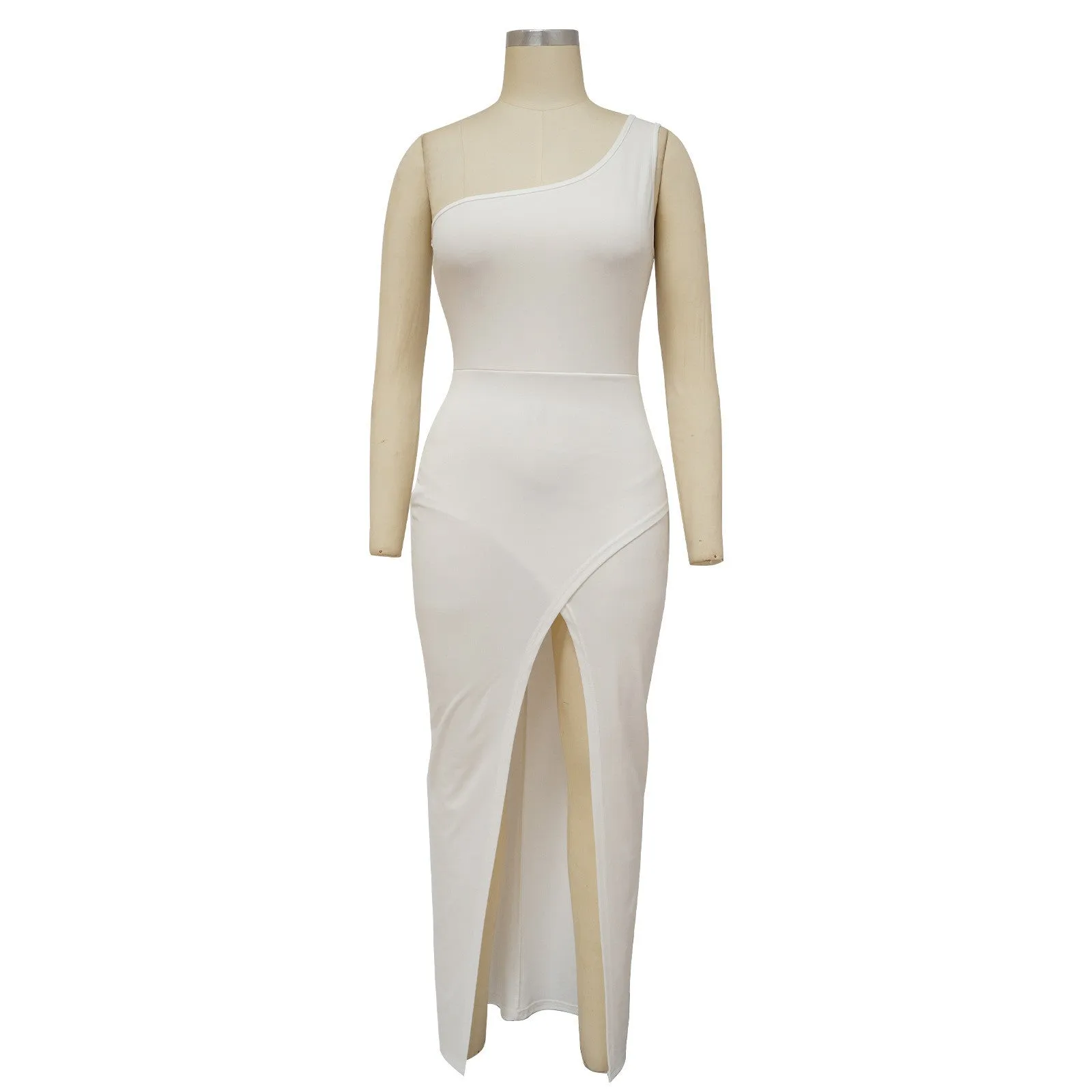 Women Solid Color Slim Sexy Backless Slit Tight Dress