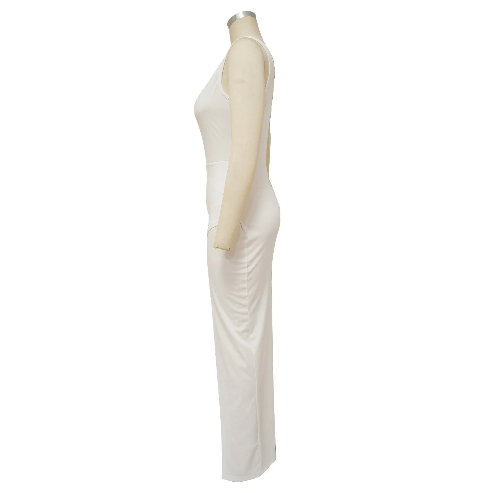 Women Solid Color Slim Sexy Backless Slit Tight Dress