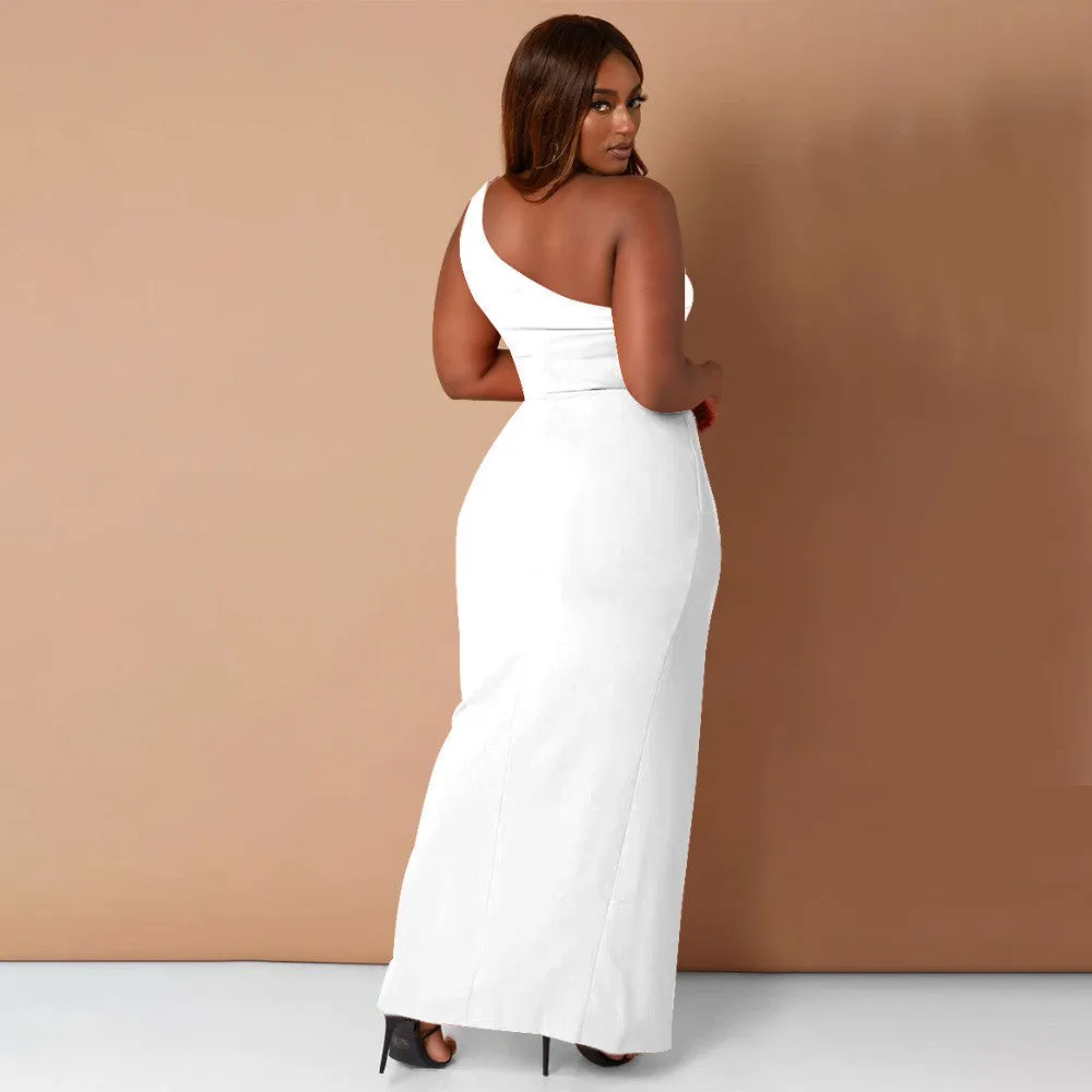 Women Solid Color Slim Sexy Backless Slit Tight Dress
