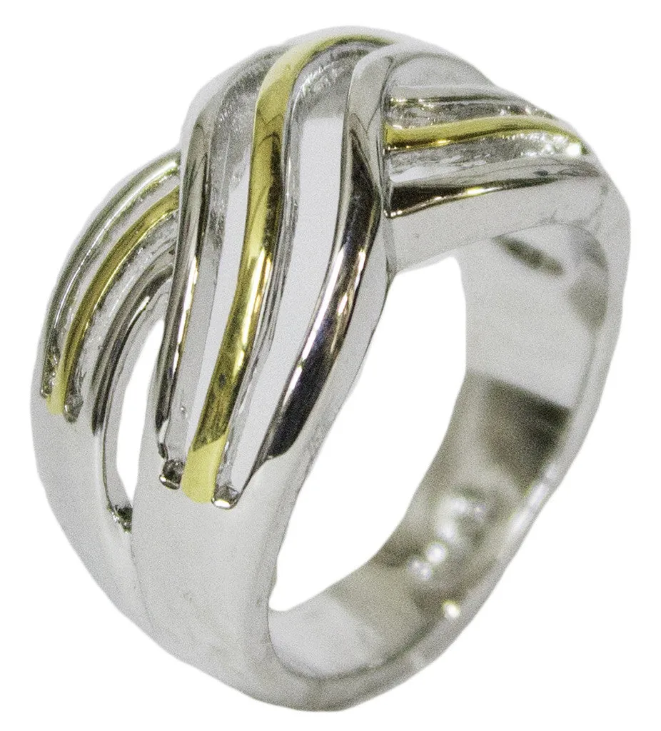Women's Rhodium Plated Dress RingCriss Cross Two Tone 053