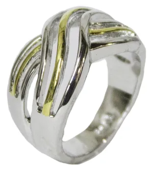 Women's Rhodium Plated Dress RingCriss Cross Two Tone 053