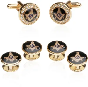 World Freemason Crystal Gold Masonic Formal Cuff links Set